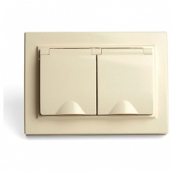 Розетка двойная с заземлением и со шторками, с крышкой Stekker Эрна 49137 в интернет-магазине "Галерея света"