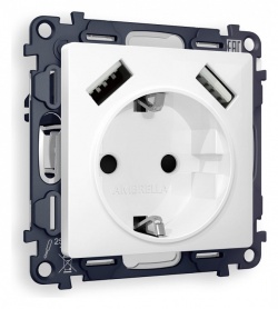 Розетка с заземлением и со шторкой и 2хUSB type A, без рамки Ambrella Volt ALFA MA109010 в интернет-магазине "Галерея света"