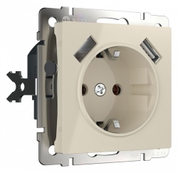Розетка с заземлением и со шторками и 2хUSB, без рамки Werkel слоновая кость W1171503 в интернет-магазине "Галерея света"