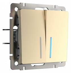 Выключатель проходной двухклавишный с подсветкой без рамки Werkel шампань W1122111 в интернет-магазине "Галерея света"