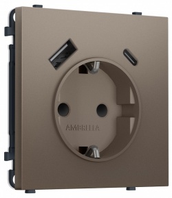 Розетка с заземлением и со шторкой и 2хUSB type A и C, без рамки Ambrella Volt MS MS640010 в интернет-магазине "Галерея света"