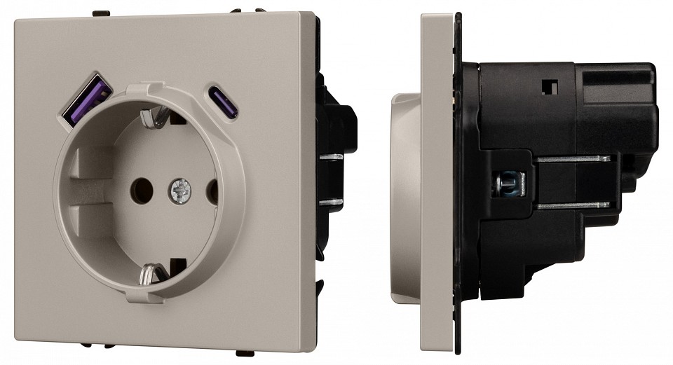 Розетка с заземлением и 2хUSB type A и C, без рамки Arlight SCT-NOBE 059444 в интернет-магазине "Галерея света"