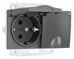 Розетка двойная влагозащищенная с заземлением и со шторками, без рамки с крышкой Werkel графит рифленый W1172204 в интернет-магазине "Галерея света"