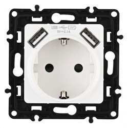 Розетка с заземлением и со шторкой и 2хUSB, без рамки Arte Milano am-217 217.47-1.white в интернет-магазине "Галерея света"