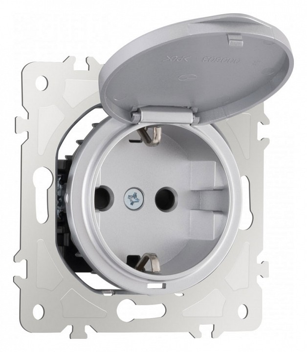 Розетка влагозащищенная с заземлением и со шторкой с крышкой Arte Milano am-202 202.41-1.silver в интернет-магазине "Галерея света"