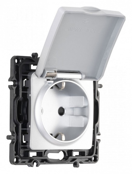 Розетка влагозащищенная с заземлением и со шторкой с крышкой Arte Milano am-217 217.41-1.silver в интернет-магазине "Галерея света"
