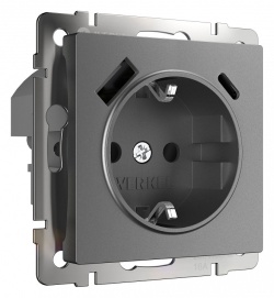 Розетка с заземлением и со шторками и USB Werkel графит матовый W1171764 в интернет-магазине "Галерея света"