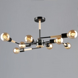 Люстра на штанге 10070 10070-0.3-08 BK+WOOD в интернет-магазине "Галерея света"