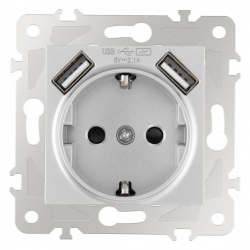 Розетка с заземлением и со шторкой и 2хUSB, без рамки Arte Milano am-203 203.47-1.silver в интернет-магазине "Галерея света"