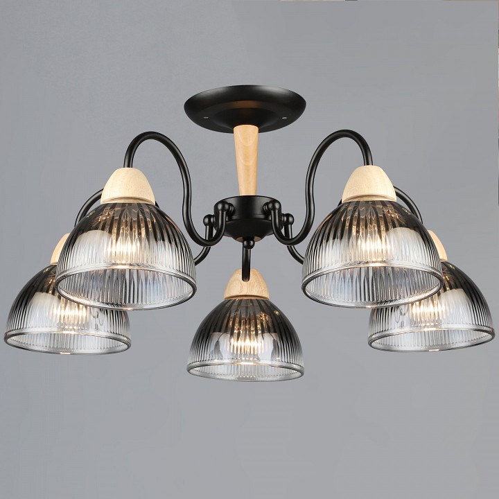 Люстра на штанге 69660 69660-0.3-05 BK+WOOD в интернет-магазине "Галерея света"