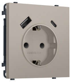 Розетка с заземлением и со шторкой и 2хUSB type A и C, без рамки Ambrella Volt MS MS370010 в интернет-магазине "Галерея света"