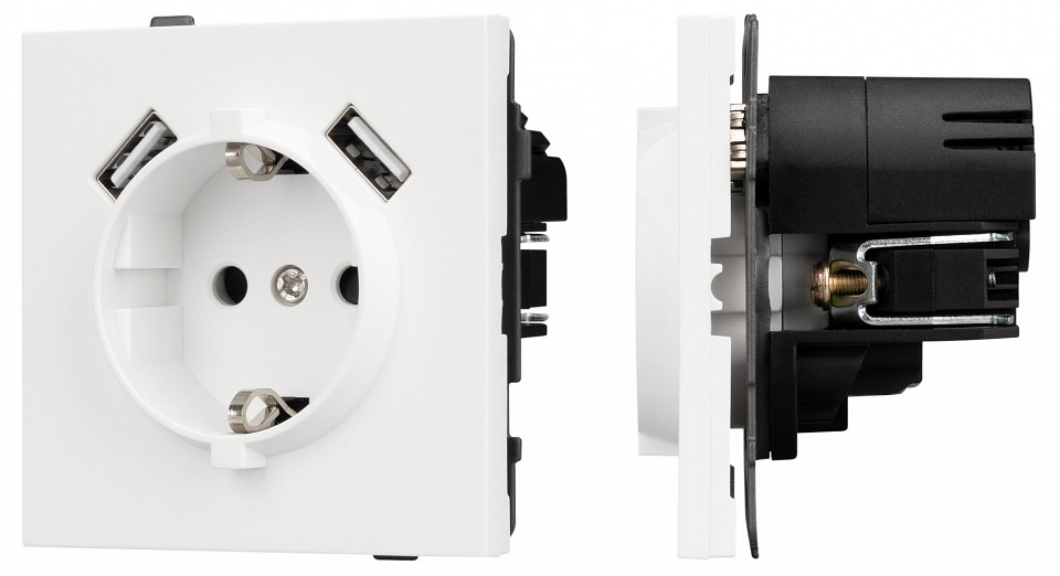 Розетка с заземлением и 2хUSB type A, без рамки Arlight SCT-TENDO 054606 в интернет-магазине "Галерея света"