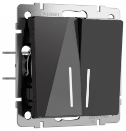 Выключатель проходной двухклавишный с подсветкой без рамки Werkel черный акрил W1122148 в интернет-магазине "Галерея света"