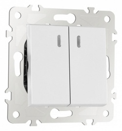 Выключатель проходной двухклавишный с подсветкой без рамки Arte Milano 203 203.33-2.white в интернет-магазине "Галерея света"