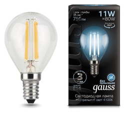 Лампа светодиодная Gauss LED Filament E14 11Вт 4100K 105801211 в интернет-магазине "Галерея света"
