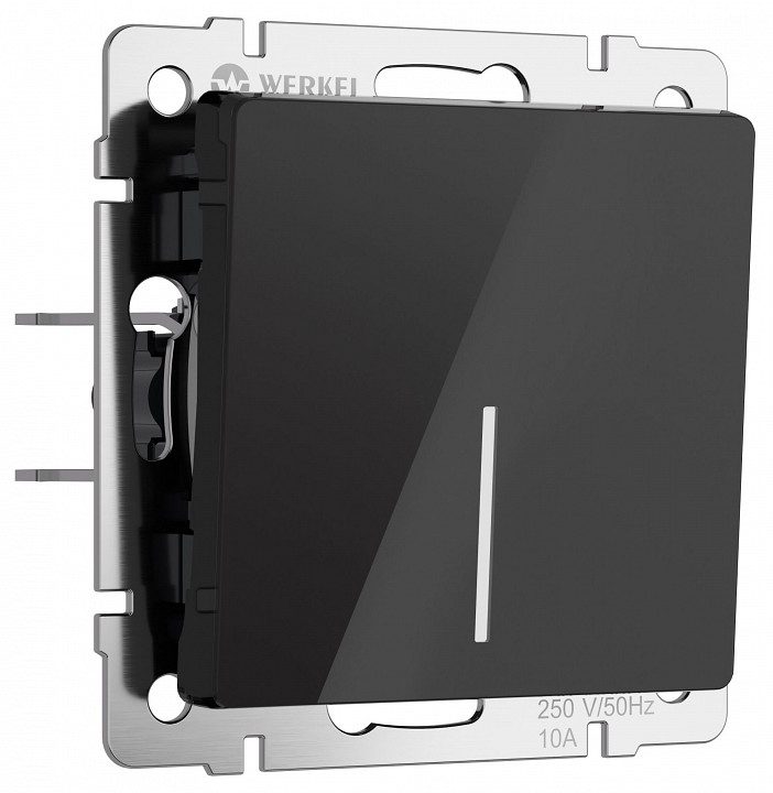 Выключатель проходной одноклавишный с подсветкой без рамки Werkel черный акрил W1112148 в интернет-магазине "Галерея света"