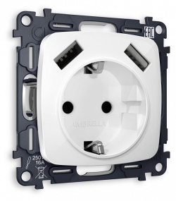 Розетка с заземлением и 2хUSB type A, без рамки Ambrella Volt OMEGA MO109010 в интернет-магазине "Галерея света"