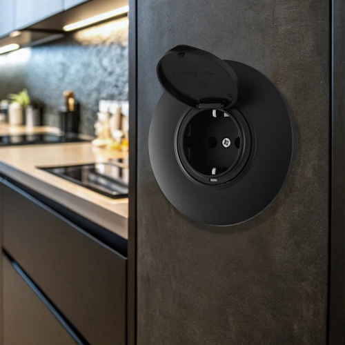 Розетка с заземлением и шторкой, с крышкой Arte Milano SET08-1 SET08-1-41-1 black в Нижнем Новгороде фото 5