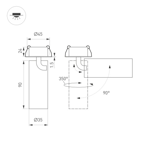 Светильник SP-NUANCE-BUILT-FLAP-R35-7W Warm3000 (BK, 36 deg, 230V) (Arlight, IP40 Металл, 5 лет) в Пугачеве фото 5