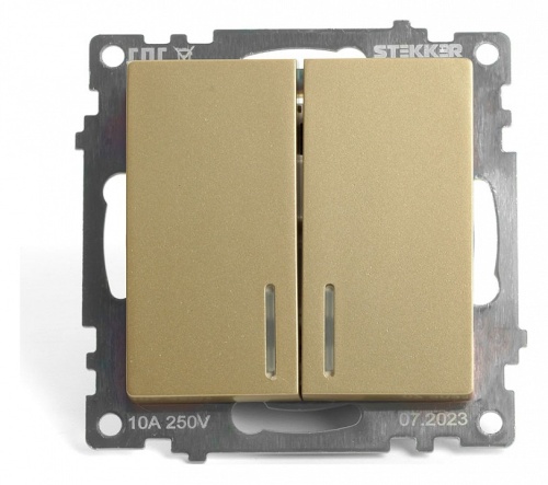 Выключатель двухклавишный с подсветкой без рамки Stekker Катрин 49217 в Нижнем Новгороде