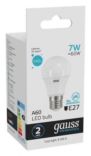 Лампа светодиодная Gauss Led Elementary A60 E27 7Вт 4100K 23227A в Нижнем Новгороде фото 5