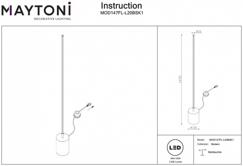 Торшер Maytoni Flow MOD147FL-L20BSK1 в Зеленогорске фото 2