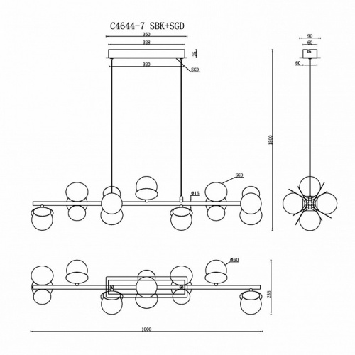 Подвесной светильник iLedex Savage C4644-7 MBK+SGD в Нижнем Новгороде фото 2