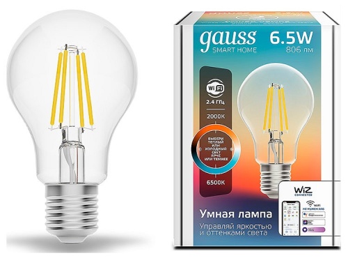Лампа светодиодная с управлением через Wi-Fi Gauss Smart Home E27 6.5Вт 2000-6500K 1220112 в Нижнем Новгороде
