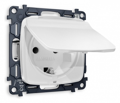 Розетка влагозащищенная с заземлением и со шторкой, без рамки с крышкой Ambrella Volt OMEGA MO128010 в Нижнем Новгороде
