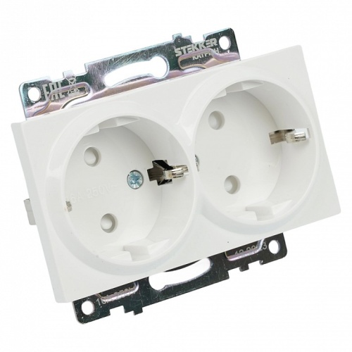 Розетка двойная с заземлением и со шторкой, без рамки Stekker Катрин 39574 в Нижнем Новгороде фото 2
