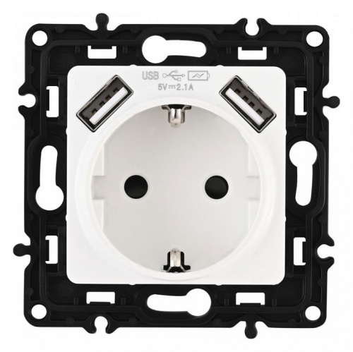 Розетка с заземлением и со шторкой и 2хUSB, без рамки Arte Milano am-217 217.47-1.white в Нижнем Новгороде