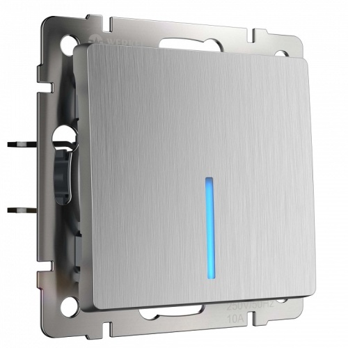 Выключатель одноклавишный с подсветкой без рамки Werkel cеребряный рифленый W1110109 в Нижнем Новгороде