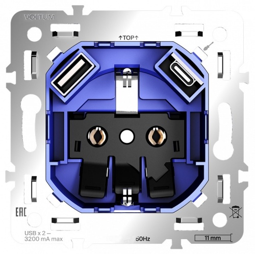 Механизм розетки с заземлением и со шторками и 2хUSB type A и C Voltum S70 VLS0405M в Нижнем Новгороде
