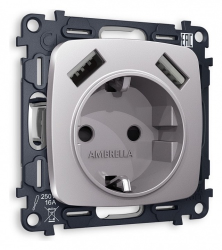 Розетка с заземлением и 2хUSB type A, без рамки Ambrella Volt OMEGA MO509010 в Нижнем Новгороде