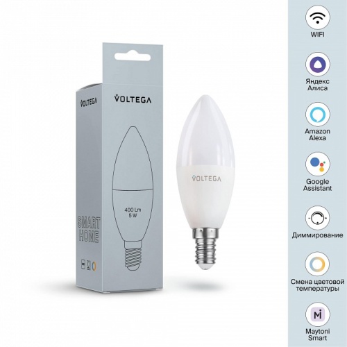 Лампа светодиодная с управлением через Wi-Fi Voltega Wi-Fi bulbs E14 5Вт 2700-6500K 2427 в Краснокамске фото 6