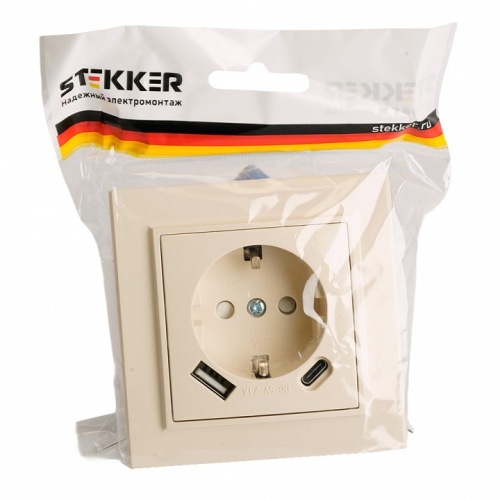 Розетка с заземлением и 2хUSB type A и C, без рамки Stekker Эрна 50077 в Нижнем Новгороде фото 10