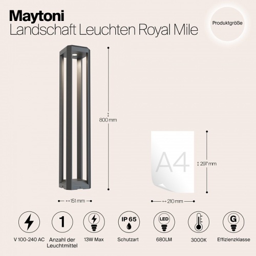 Наземный низкий светильник Maytoni Royal Mile O019FL-L12GR3K в Бугульме фото 3