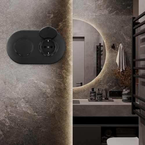 Розетка с заземлением и шторкой, с крышкой Arte Milano SET08-2 SET08-2-41-1x2 black в Нижнем Новгороде фото 2