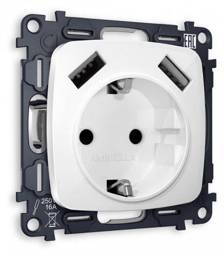 Розетка с заземлением и 2хUSB type A, без рамки Ambrella Volt OMEGA MO109010 в Нижнем Новгороде
