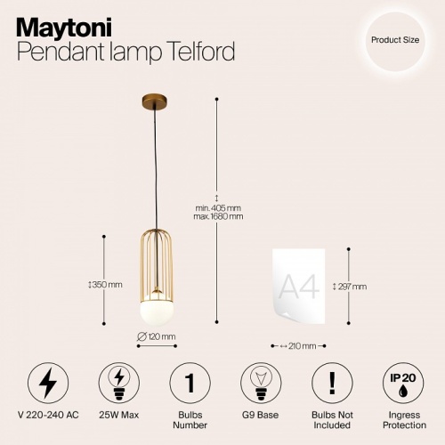 Подвесной светильник Maytoni Telford P361PL-01G в Слободском фото 4