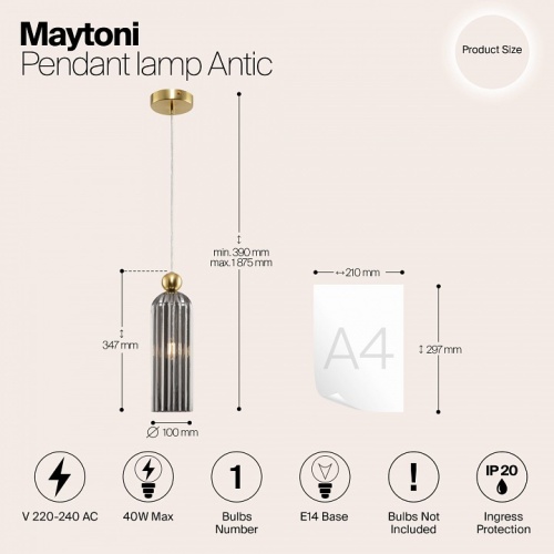 Подвесной светильник Maytoni Antic MOD302PL-01GR в Дзержинске фото 4