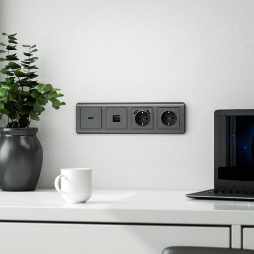 Накладка для розетки с заземлением и 2хUSB Werkel графит рифленый W1179504 в Нижнем Новгороде фото 3