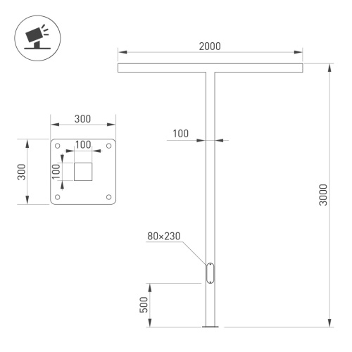 Опора OXOR-STER-T-2000x100x100-L3000-100W Warm3000 (BK, 230V) IP65 (Arlight, Сталь) в Абдулино