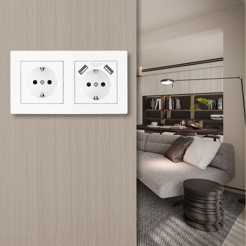 Розетка с заземлением и со шторкой и 2хUSB Arte Milano SET06-2 SET06-2-47-1-40-1 white в Нижнем Новгороде фото 2