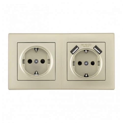 Розетка с заземлением и со шторкой и 2хUSB Arte Milano SET06-2 SET06-2-47-1-40-1 shampan в Нижнем Новгороде