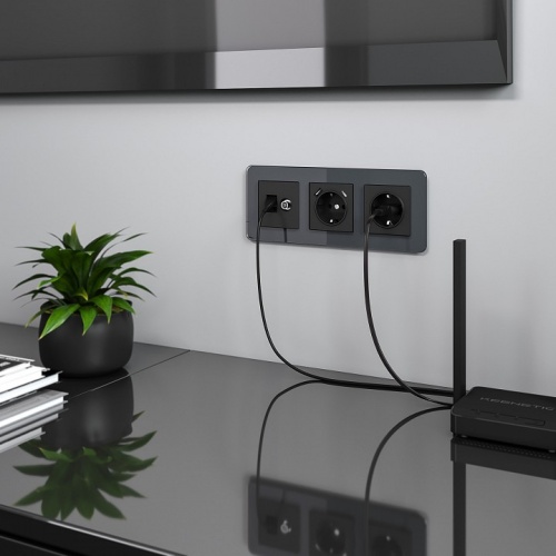 ТВ-розетка и розетка Ethernet RJ-45 без рамки Werkel черный матовый W1181308 в Нижнем Новгороде фото 2