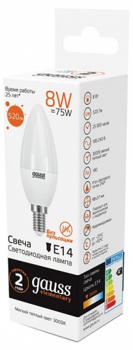 Лампа светодиодная Gauss LED Elementary Candle E14 8Вт 3000K 33118 в Нижнем Новгороде фото 4