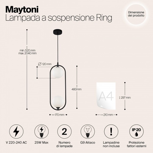 Подвесной светильник Maytoni Ring MOD013PL-02B в Гаджиево фото 2