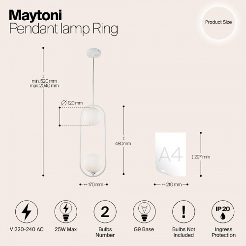 Подвесной светильник Maytoni Ring MOD013PL-02W в Нижнем Новгороде фото 2