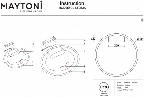 Накладной светильник Maytoni Rim MOD058CL-L50B3K в Заречном фото 3